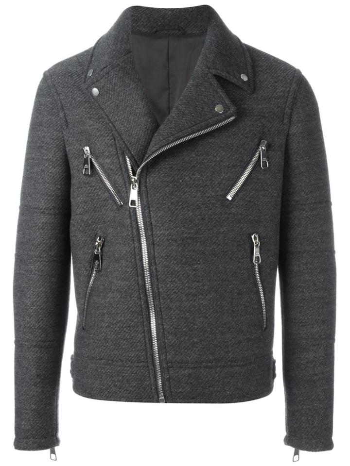 Neil Barrett Multi-pocket Biker Jacket, Men's, Size: Large, Grey, Polyester/viscose/wool