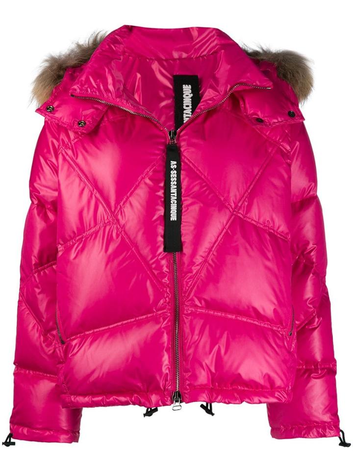 As65 Fur Trim Hooded Jacket - Pink