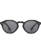 Burberry Vintage Check Detail Round Frame Sunglasses - Black