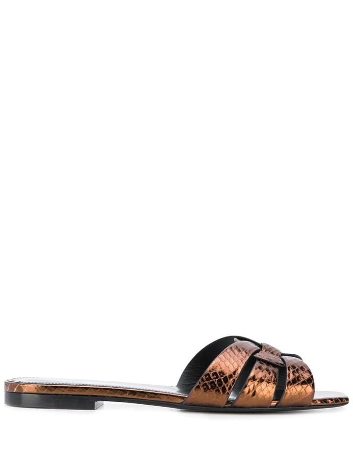 Saint Laurent Tribute Lizard-effect Sandals - Brown