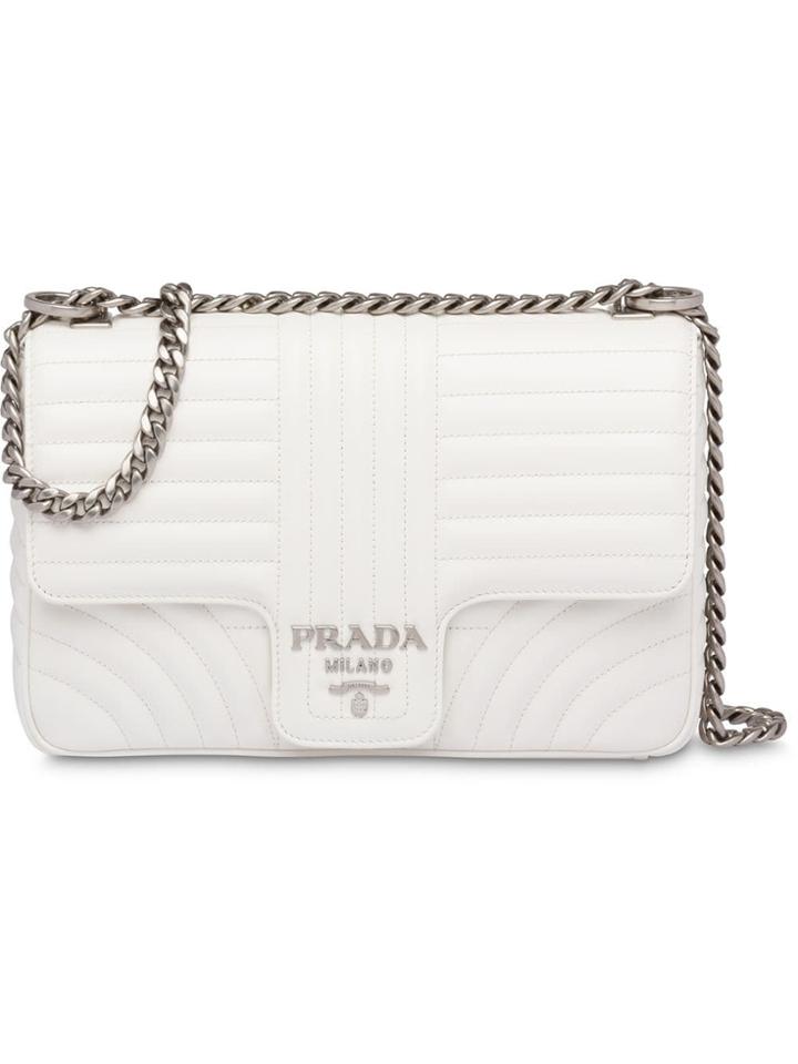 Prada Diagramme Leather Shoulder Bag - White