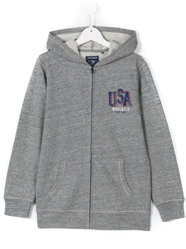Woolrich Kids - Teen Usa Print Hoodie - Kids - Cotton - 14 Yrs, Grey