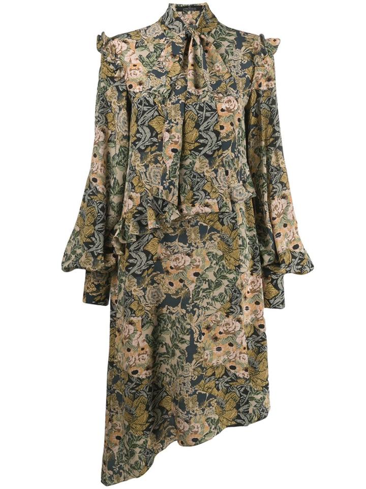Rokh Floral Print Ruffled Dress - Neutrals
