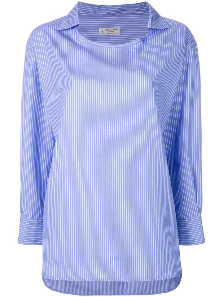 Alberto Biani Pinstriped Collarless Shirt - Blue