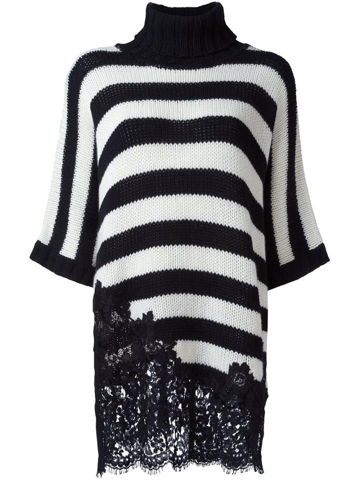 Ermanno Scervino Lace Insert Striped Jumper, Women's, Black, Cotton/polyamide/viscose/cashmere