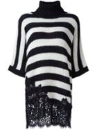 Ermanno Scervino Lace Insert Striped Jumper, Women's, Black, Cotton/polyamide/viscose/cashmere