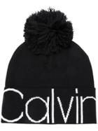 Calvin Klein Logo Intarsia Pom Pom Beanie - Black