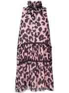 Boutique Moschino Tiered Leopard Print Halter Dress - Pink & Purple