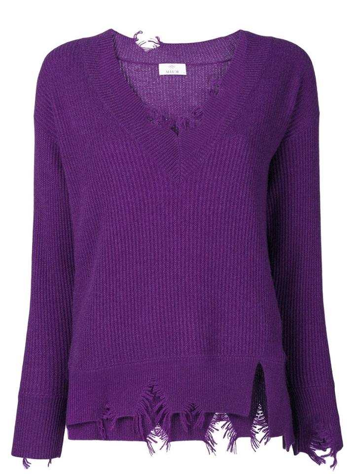 Allude V-neck Distressed Jumper - Pink & Purple