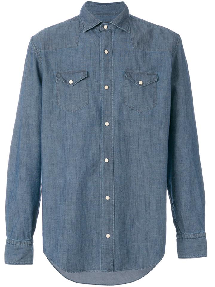 Eleventy Long Sleeved Denim Shirt - Blue
