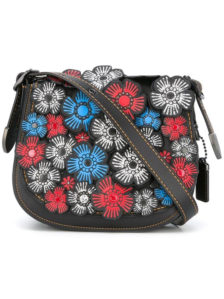Coach 'tea Rose Applique' Saddle Bag, Women's, Black