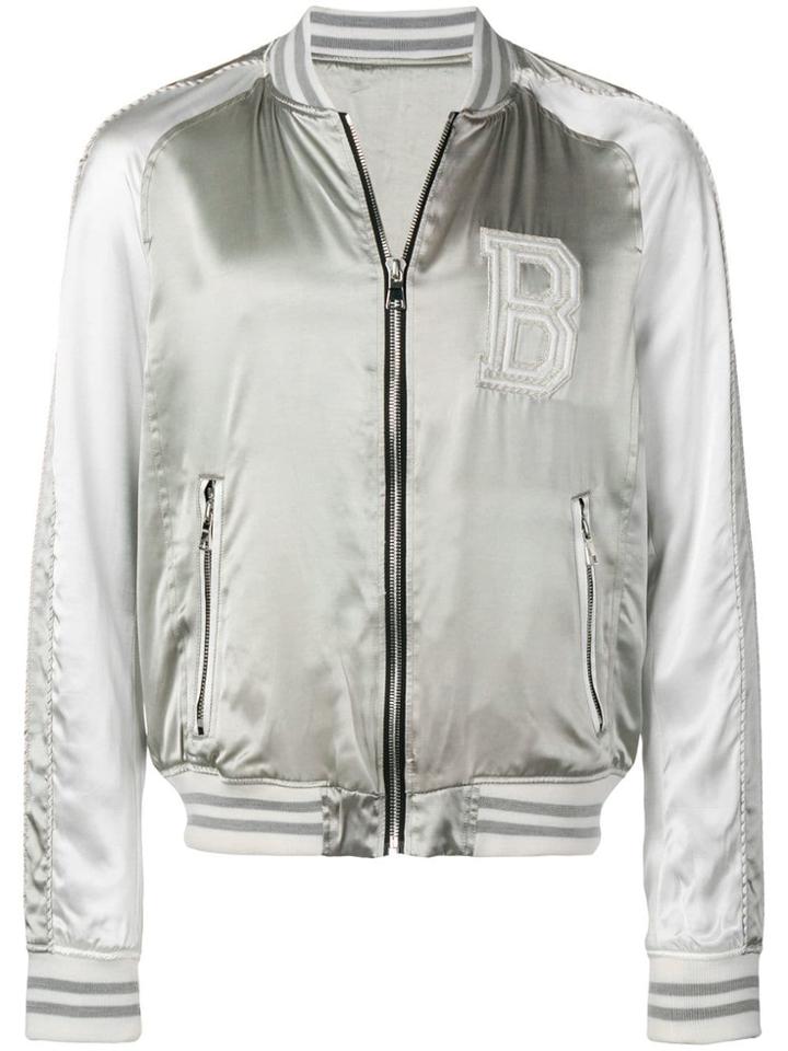 Balmain Embroidered Satin Bomber Jacket - Grey