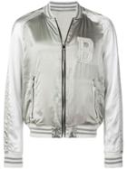 Balmain Embroidered Satin Bomber Jacket - Grey