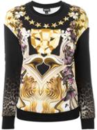 Just Cavalli Mix Print Sweatshirt, Women's, Size: 42, Black, Cotton/spandex/elastane