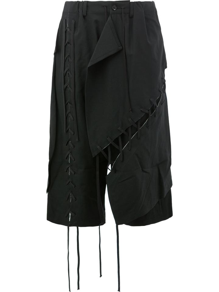 Yohji Yamamoto Layered Stitch Embellished Cropped Trousers - Black
