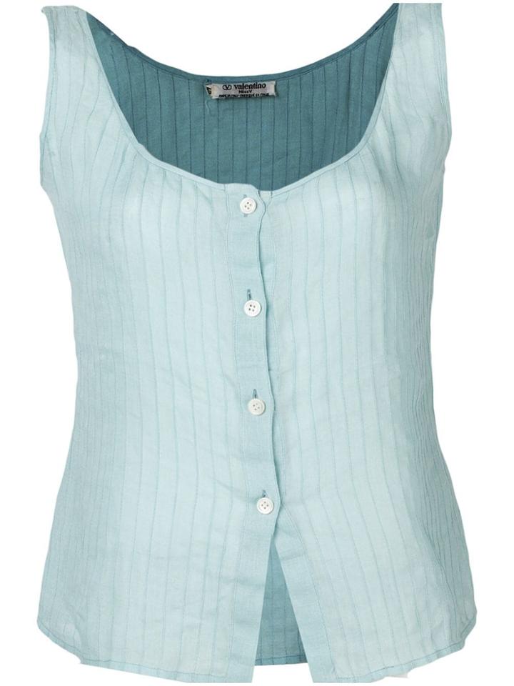 Valentino Vintage 1970's Ribbed Sleeveless Blouse - Blue