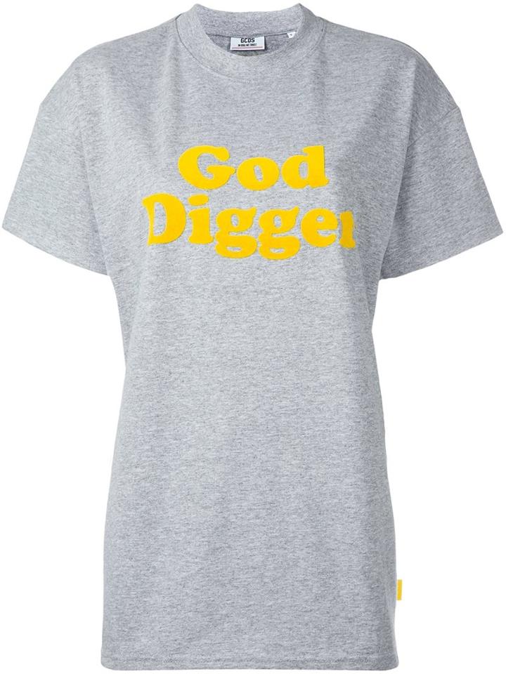 Gcds Golden Nugget Appliqué T-shirt, Women's, Size: Large, Grey, Polyester/cotton