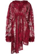 Barbara Bologna Lace Oversized Hooded Dress - Red