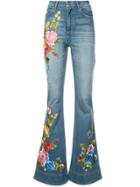 Alice+olivia Embroidered Flared Jeans - Blue