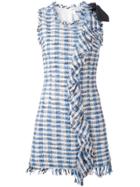 Msgm Fringe-hem Plaid Dress - Blue