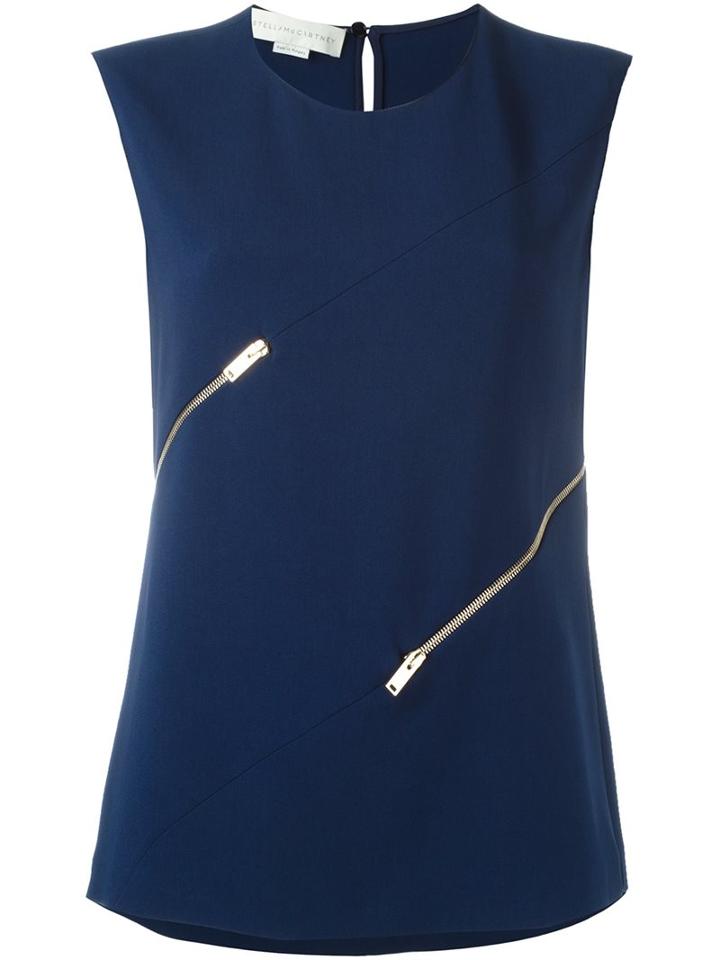 Stella Mccartney 'wilma' Zip Detail Top, Women's, Size: 36, Blue, Viscose/acetate/spandex/elastane