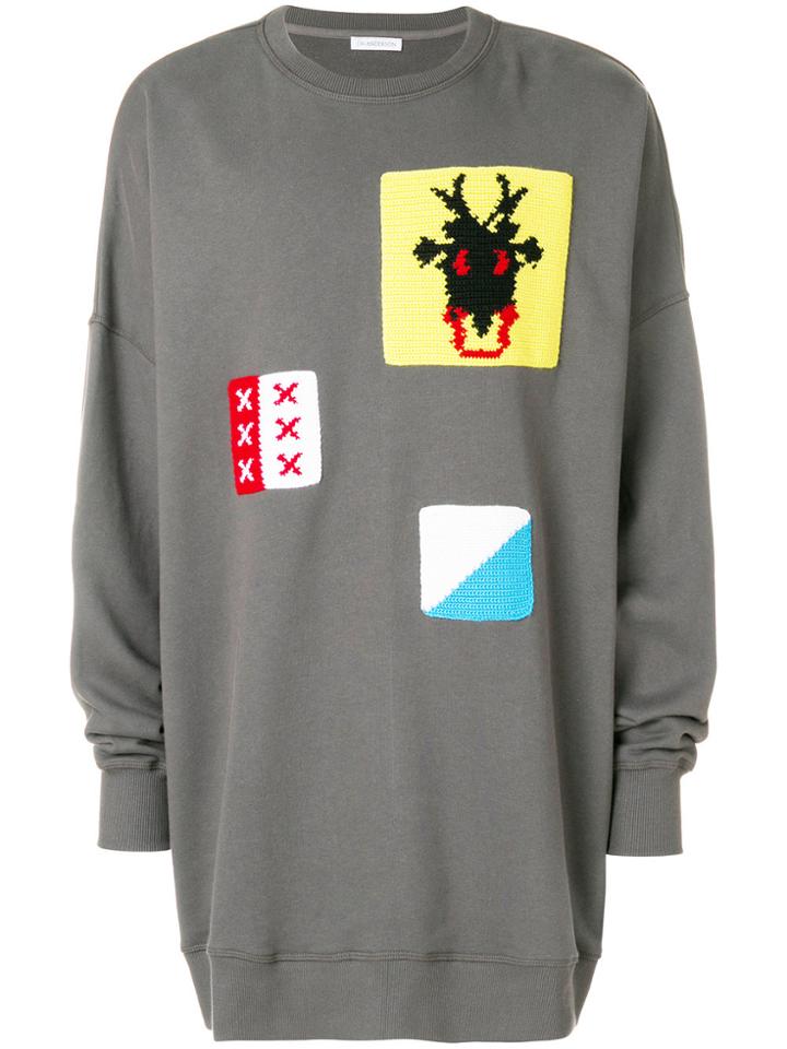 Jw Anderson Oversized Crochet Patch Jumper - Grey