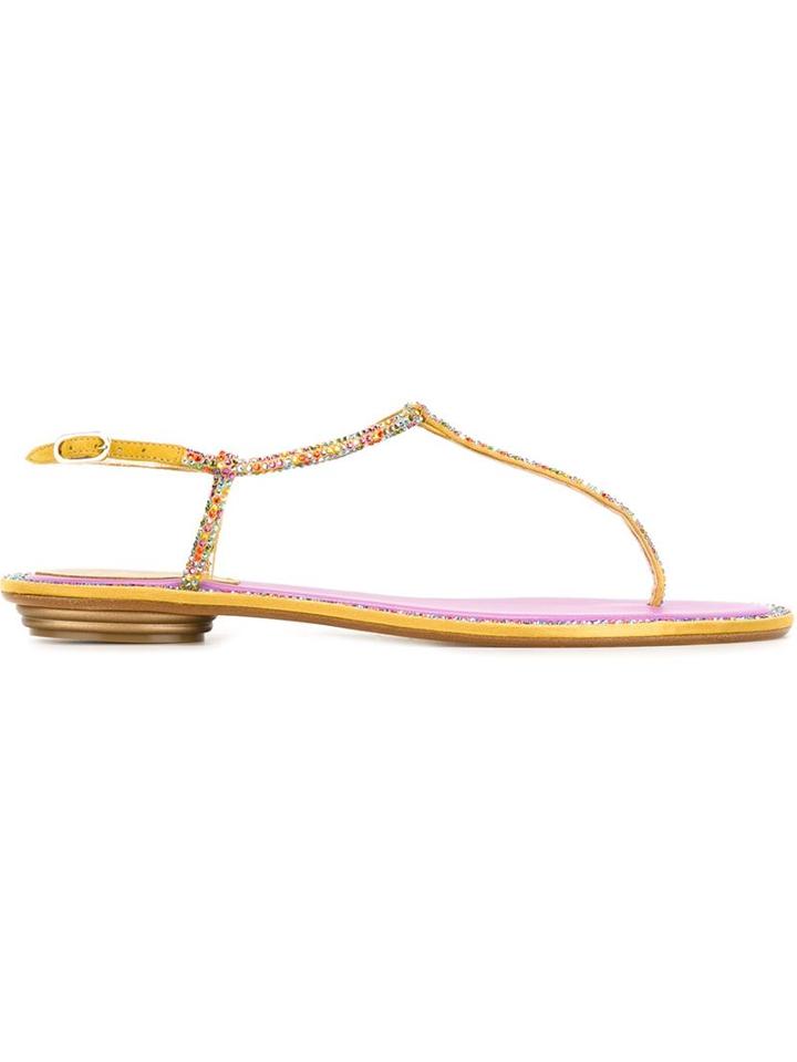 René Caovilla Embellished T-bar Sandals, Women's, Size: 35, Leather