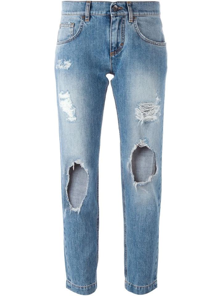 Dolce & Gabbana Distressed Jeans, Women's, Size: 36, Blue, Cotton/calf Leather/brass/zamak