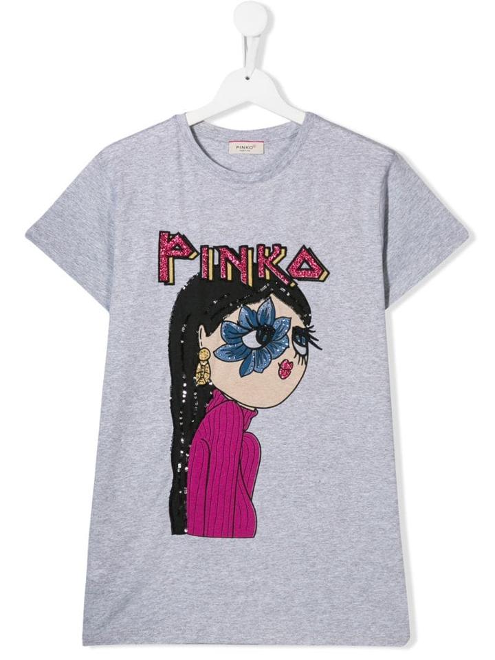 Pinko Kids Teen Cotton Embellished T-shirt - Grey
