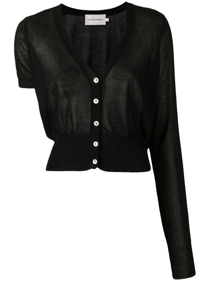 George Keburia Contrast Sleeve Knitted Cardigan - Black