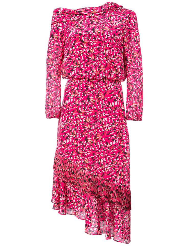 Saloni Printed Asymmetric Dress - Pink & Purple