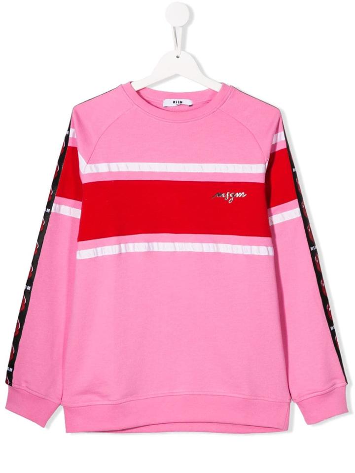 Msgm Kids Logo Stripe Sweatshirt - Pink