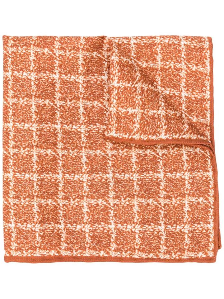 Canali Checked Pocket Square Scarf - Brown