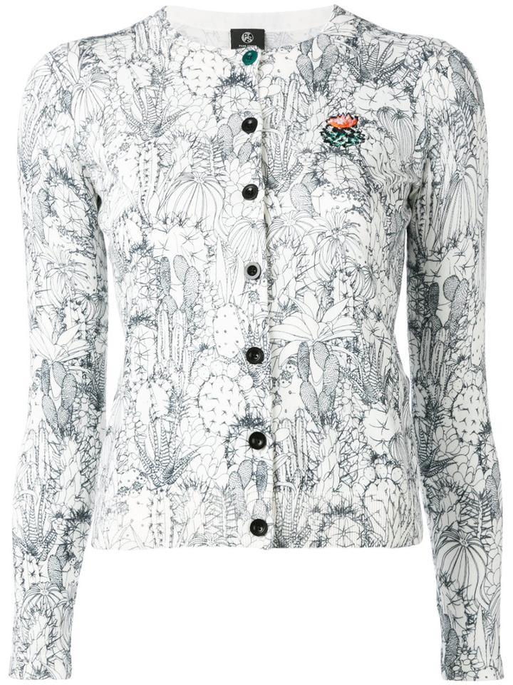 Ps By Paul Smith Cactus Sketch Print Cardigan, Women's, Size: Large, White, Cotton