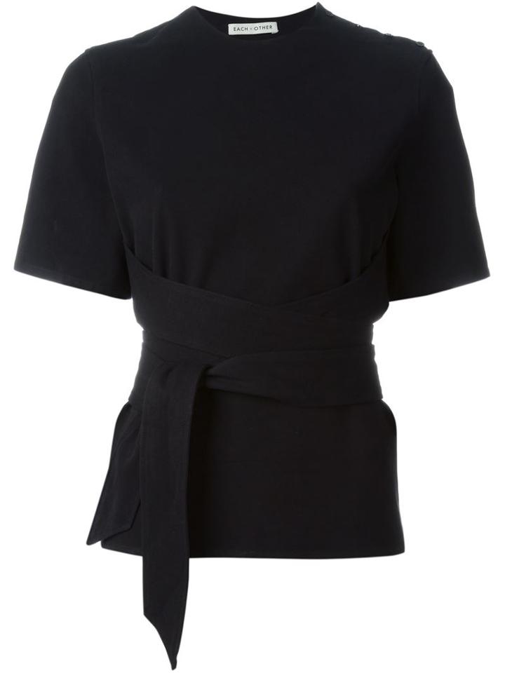 Each X Other Belted Wrap Shortsleeved Top, Women's, Size: Small, Black, Cotton