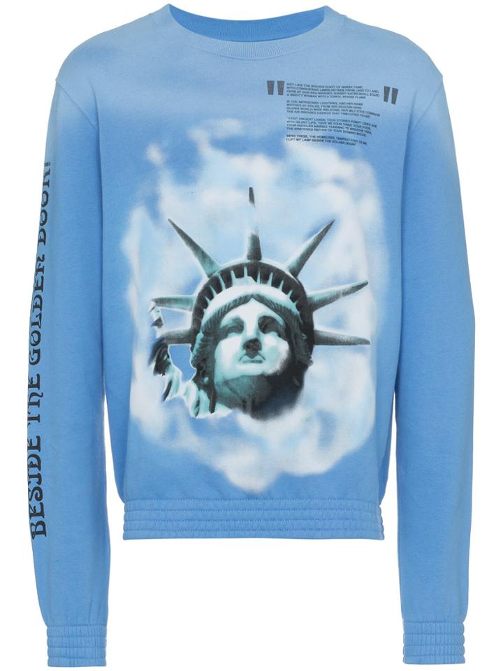 Off-white Liberty Print Crew Neck Cotton Sweatshirt - Blue