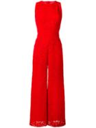 Ermanno Scervino - Lace Flared Jumpsuit - Women - Silk/cotton/polyamide/viscose - 44, Red, Silk/cotton/polyamide/viscose