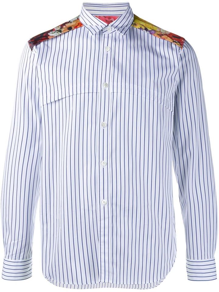 Comme Des Garçons Homme Plus Floral Yoke Striped Shirt, Men's, Size: Medium, White, Cotton/polyester