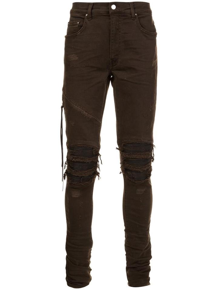Amiri Frayed Knee Jeans, Men's, Size: 34, Brown, Cotton/spandex/elastane