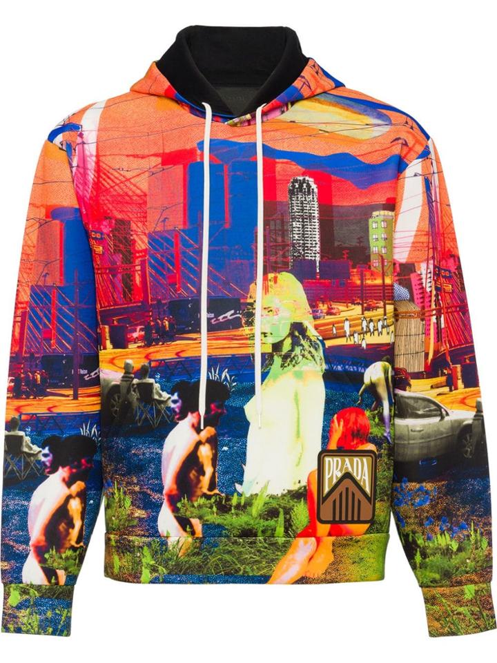 Prada Printed Jersey Hoodie - Orange