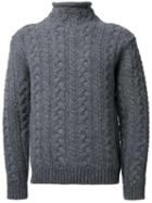 Bedwin & The Heartbreakers Cable Knit Jumper, Men's, Size: 2, Grey, Wool