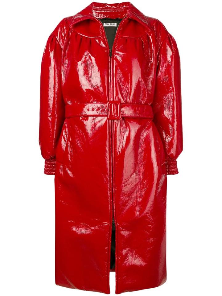 Miu Miu Belted Midi Coat - Red