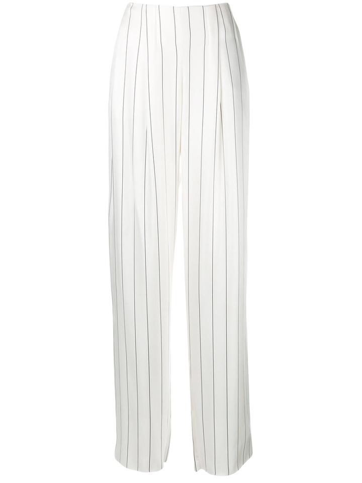 Giorgio Armani Wide-legged Striped Trousers, Women's, Size: 40, White, Silk/cupro/viscose