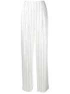 Giorgio Armani Wide-legged Striped Trousers, Women's, Size: 40, White, Silk/cupro/viscose