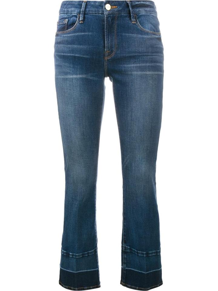 Frame Denim Cropped Contrast-hem Jeans, Women's, Size: 30, Blue, Cotton/spandex/elastane/polyester