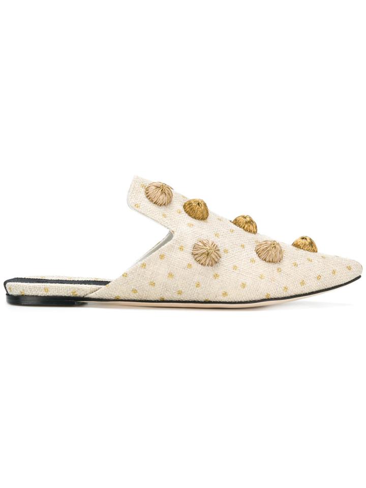 Sanayi 313 Polka Dot Embellished Mules - Nude & Neutrals