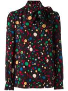 Saint Laurent Abstract Print Pussybow Blouse, Women's, Size: 38, Black, Silk
