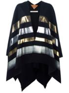 Ermanno Gallamini Striped Cape, Women's, Black, Virgin Wool/cashmere