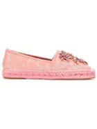 Dolce & Gabbana Embellished Lace Espadrilles, Women's, Size: 35, Pink/purple, Cotton/viscose/glass/leather