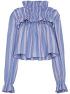 Marni Striped Blouse With High Neck And Ruffles - Blue